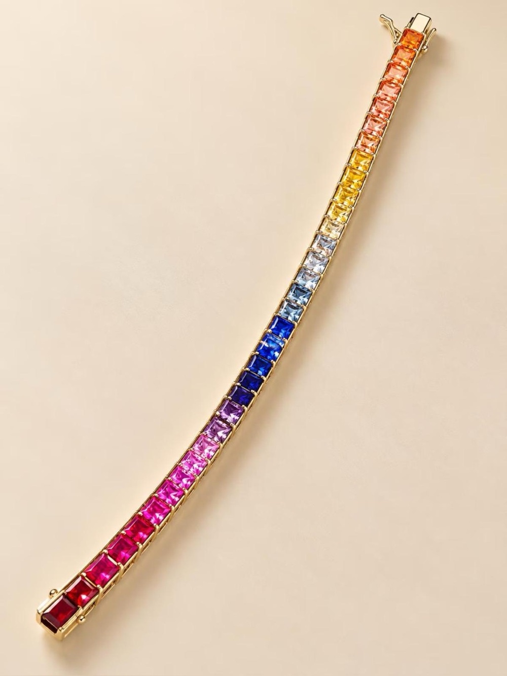 18K Gold Dipped Multicolor Cubic Zirconia Heart Tennis Bracelet 7″